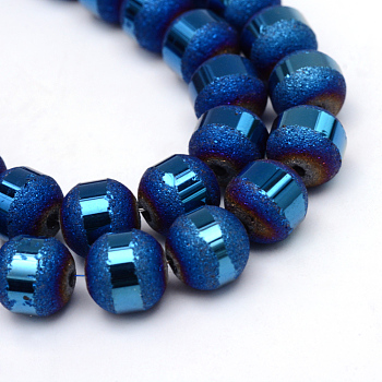 Electroplate Glass Bead Strands, Frosted, Round, Blue Plated, 4~4.5mm, Hole: 1mm, about 100pcs/strand, 15.7 inch