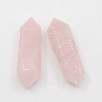 Natural Rose Quartz Double Terminated Point Beads, Healing Stones, Reiki Energy Balancing Meditation Therapy Wand, No Hole/Undrilled, 28~35x8mm