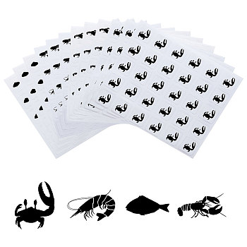 40 Sheets 4 Patterns PVC Waterproof Self-Adhesive Sticker Sets, Cartoon Decals for Gift Cards Decoration, Black, Ocean Themed Pattern, 165x140x0.2mm, Sticker: 25x25mm, 30pcs/sheet, 10 Shees/pattern
