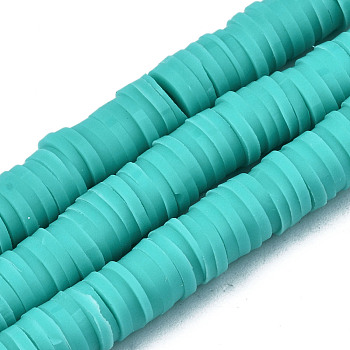 Handmade Polymer Clay Beads Strands, for DIY Jewelry Crafts Supplies, Heishi Beads, Disc/Flat Round, Turquoise, 6x0.5~1mm, Hole: 1.8mm, about 290~320pcs/strand, 15.75 inch~16.14 inch(40~41cm)