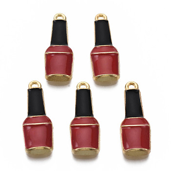 Alloy Enamel Pendants, Light Gold, Cadmium Free & Nickel Free & Lead Free, Bottle, Dark Red, 26x9.5x3.5mm, Hole: 1.6mm