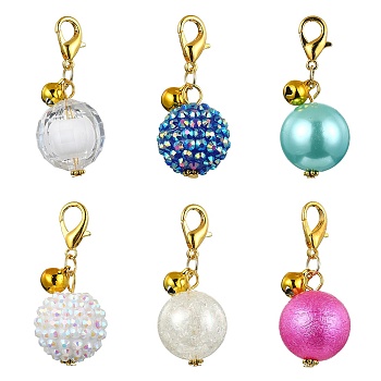 Acrylic Pendant Decorations, with 304 Stainless Steel Clasps, Mixed Color, 43mm, 6pcs/set