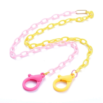 Personalized Two Tone ABS Plastic Cable Chain Necklaces, Eyeglasses Chains, Handbag Chains, with Iron Linking Rings and Plastic Lobster Claw Clasps, Pearl Pink & Yellow, 26.77~27.95 inch(68~71cm)