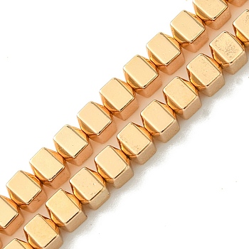 Electroplated Synthetic Non-Magnetic Hematite Beads Strands, Cube, Light Gold Plated, 4x4x4mm, Hole: 0.9mm, about 100pcs/strand, 15.98''(40.6cm)