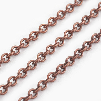 Brass Cable Chains, Soldered, with Spool, Oval, Cadmium Free & Nickel Free & Lead Free, Red Copper, 2.5x2x0.45mm, about 301.83 Feet(92m)/roll.