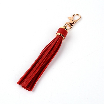 PU Leather Tassel Pendants, with Alloy Findings, Dark Red, 152x15mm