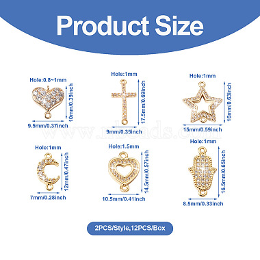 12Stück 6 Stile Messing-Mikropavé-Anhänger mit klaren Zirkonia-Verbindungsstücken(KK-TA0001-14)-4