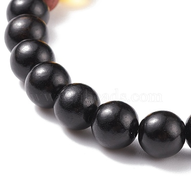 Bracelet extensible en perles rondes en bois naturel et pierres précieuses mélangées(BJEW-JB08207)-5
