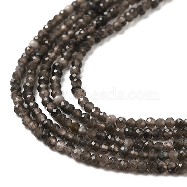 Brins de perles d'obsidienne aux reflets argentés naturels(G-E608-A02-A)-3