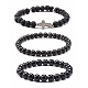 Natural Obsidian & Lava Rock Round Beads Stretch Bracelets Set(BJEW-JB06982-04)-1