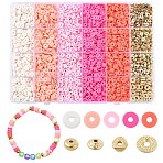 DIY Disc Polymer Clay & CCB Plastic Beads Jewelry Making Findings Kits, Mixed Shapes, Pink, 6~8x6~8x0.5~3mm, Hole: 1.4~2mm(DIY-YW0010-54A)