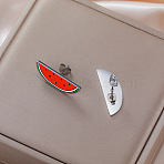 304 Stainless Steel Enamel Stud Earrings, Watermelon, Left and Right, Stainless Steel Color, 30mm(FS-WGDACFC-01)