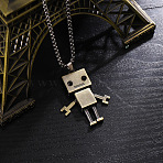 Alloy Robot Pendant 201 Stainless Steel Box Chain Necklaces, Antique Bronze & Stainless steel Color, 23.62 inch(60cm)(FS-WG372FC-03)