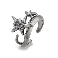 Star Zinc Alloy Open Cuff Ring, with Crystal Rhinestone, for Women, Gunmetal, 17mm, Adjustable(RJEW-Z048-01B-03)