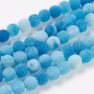 Natural Crackle Agate Beads Strands, Dyed, Round, Grade A, Cornflower Blue, 8mm, Hole: 1mm, about 50pcs/strand, 14 inch(G-G055-8mm-2)