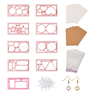 DIY Earring Making Finding Kit, Including Plastic Cutting Dies Molds, Brass Earring Hooks & Jump Rings, Plastic Ear Nuts, Paper Display Cards, OPP Bags, Pink, Mold: 9pcs/bag(DIY-FW0001-19)