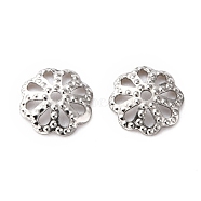 304 Stainless Steel Fancy Bead Caps, Multi-Petal Flower, Stainless Steel Color, 7.5x1.2mm, Hole: 1mm(STAS-H124-12P)