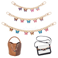 Iron Curb Chain Purse Chains, with Alloy Enamel Butterfly Charm, Mixed Color, 20~30cm, 3 style, 1pc/style, 3pcs/set(AJEW-AB00084)