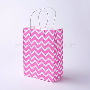 kraft Paper Bags, with Handles, Gift Bags, Shopping Bags, Rectangle, Wave Pattern, Pink, 33x26x12cm(CARB-E002-L-N06)