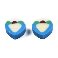 Handmade Polymer Clay Beads, Peach, Deep Sky Blue, 9~9.5x9.5~10x4.5mm, Hole: 1.2~1.8mm(CLAY-N008-80-B03)