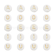 500Pcs 5 Style Plating Acrylic Beads, Golden Metal Enlaced, Flat Round with Alphabet, White, White, 7x3.5mm, Hole: 1.2mm, 100pcs/style(PACR-BY0001-01)