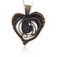 Tibetan Style Alloy Heart with Heart Large Pendants, Nickel Free, Red Copper, 77x63x2mm, Hole: 12x8mm(TIBEP-M001-32R-NF)