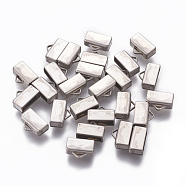 201 Stainless Steel Cord End, Stainless Steel Color, 6x8x3mm, Hole: 2x1mm, Inner Diameter: 2x7mm(STAS-L234-014P)