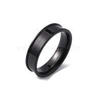 201 Stainless Steel Grooved Finger Ring Settings, Ring Core Blank, for Inlay Ring Jewelry Making, Electrophoresis Black, Inner Diameter: 21mm(STAS-WH0027-27F-EB)