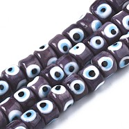 Handmade Evil Eye Lampwork Beads Strands, Column, Dark Slate Blue, 8.5x6~7mm, Hole: 2mm, about 53~56pcs/strand, 13.78 inch~14.17 inch(35cm~36cm)(LAMP-WH0006-05F)
