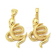 Brass Pendants, Snake with Moon, Real 18K Gold Plated, 29.5x17.5x3.5mm, Hole: 4.5x3.5mm(KK-L209-017G)