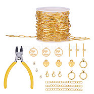 DIY Bracelets & Necklaces Making Kits, include Brass Paperclip Chains & Toggle Clasps & Lobster Claw Clasps, Brass Cubic Zirconia & CCB Plastic Charms, Golden, 11x4.3x0.7mm, 5m/set(DIY-SZ0001-20B)