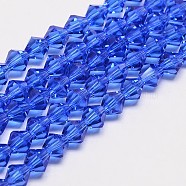 Imitate Austrian Crystal Bicone Glass Beads Strands, Grade AA, Faceted, Blue, 4x4mm, Hole: 1mm, about 93~95pcs/strand, 14 inch(GLAA-F029-4x4mm-08)