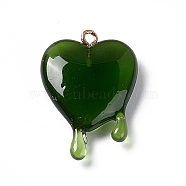 Transparent Resin Pendants, with Light Gold Iron Loops, Melting Heart Charms, Olive Drab, 30~30.5x21~21.5x7mm, Hole: 1.6mm(RESI-F028-01C)