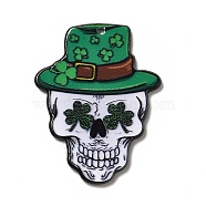 Halloween Printed Acrylic Pendants, Saint Patrick's Day, Skull Charm, Hat Pattern, 40x30.5x2mm, Hole: 2mm(MACR-G059-07B)