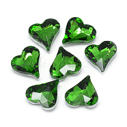 Pointed Back Glass Rhinestone Cabochons, Faceted, Back Plated, Heart, Green, 12x11.8x4.5mm(RGLA-T031-12x13mm-20)