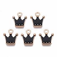 Alloy Charms, Cadmium Free & Lead Free, with Enamel, Crown, Light Gold, Black, 11.5x10.5x2mm, Hole: 1.5mm(ENAM-S115-063D)