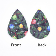 PU Leather Big Pendants, Christmas Theme, Teardrop, Colorful, 56x37x1.5mm, Hole: 1.2mm(FIND-S311-002A)