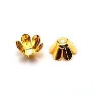 6-Petal Iron Bead Caps, Flower, Golden, 10x6.2mm, Hole: 1.6mm, inner diameter: 10mm, about 50pcs/bag(IFIN-CJC0005-06G)
