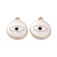 Resin Pendants, Light Gold Tone Alloy Enamel Eye Charms, Flat Round, 19x16x3mm, Hole: 1.8mm(FIND-E043-10KCG-01)