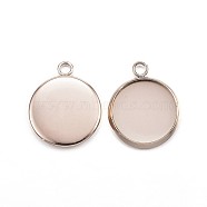 Ion Plating(IP) 304 Stainless Steel Pendant Cabochon Settings, Plain Edge Bezel Cups, Flat Round, Rose Gold, Tray: 12mm, 17x14x2mm, Hole: 2mm(STAS-F143-18RG)