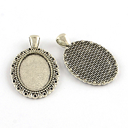 Tibetan Style Oval Alloy Pendant Cabochon Settings, Lead Free & Cadmium Free, Antique Silver, Tray: 25x18mm, Fit For 1.5mm, 43x27x7mm, Hole: 6mm, 185pcs/1000g(TIBEP-S289-27AS-RS)