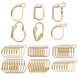 ARRICRAFT 48Pcs 6 Styles Brass Leverback Earring Findings, with Horizontal Loop, Golden, 13~16.5x8~11x1.5~6mm, Hole: 1.4~1.8mm, Pin: 0.7~0.8mm, 8Pcs/style(KK-AR0003-59G)