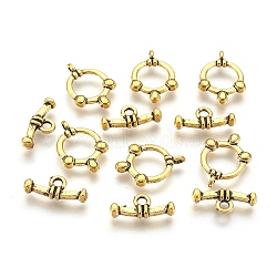 Tibetan Style Toggle Clasps, Ring, Cadmium Free & Nickel Free & Lead Free, Antique Golden, 20x14.3x2mm, Hole: 2mm(GLF5026Y-NF)