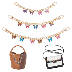 Iron Curb Chain Purse Chains, with Alloy Enamel Butterfly Charm, Mixed Color, 20~30cm, 3 style, 1pc/style, 3pcs/set(AJEW-AB00084)