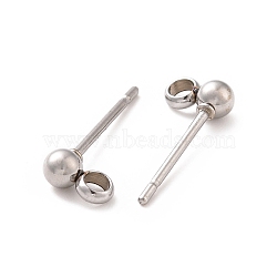 Non-Tarnish 304 Stainless Steel Ear Stud Components, with Loop, Ball, Stainless Steel Color, 14x3mm, Hole: 1.6~1.8mm, Pin: 0.7mm(STAS-F227-18A-P)