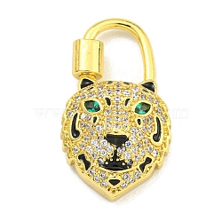 Brass Micro Pave Cubic Zirconia Pendants, Enamel Leopard Charms, Real 18K Gold Plated, 24.5x14x7.5mm, Hole: 8x5mm(KK-K354-15G)