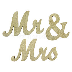 3Pcs 3 Styles Wooden Word Display Decorations, with Glitter Powder, MR & MRS, Light Khaki, 120~150x108~313x18mm, 1pc/style(AJEW-WH0270-177)