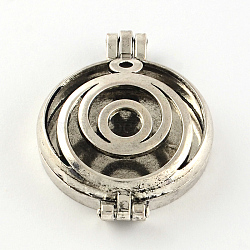 Rack Plating Hollow Brass Diffuser Locket Pendants, Flat Round, Antique Silver, 44x33x11mm, Hole: 3.5~4mm, Inner Measure: 30mm(KK-S647-AS)