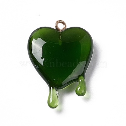Transparent Resin Pendants, with Light Gold Iron Loops, Melting Heart Charms, Olive Drab, 30~30.5x21~21.5x7mm, Hole: 1.6mm(RESI-F028-01C)