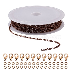 DIY 3m Brass Cable Chain Jewelry Making Kit, with 30Pcs Iron Open Jump Rings with 10Pcs Zinc Alloy Lobster Claw Clasps, Red Copper, Chain Link: 2x1.8x0.2mm(DIY-YW0005-75R)